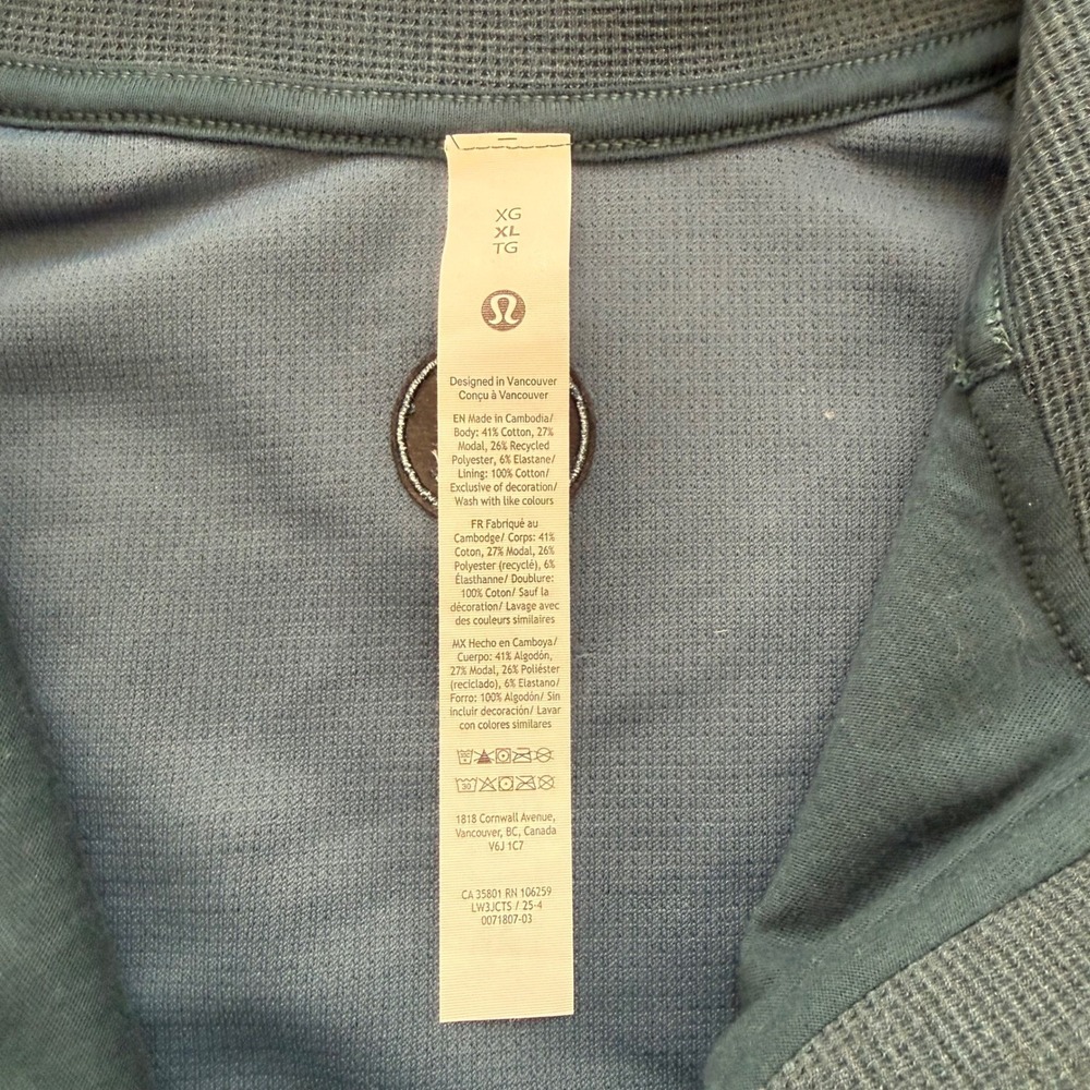 Lululemon Scuba Cropped 1/2 Zip Funnel‎ Neck Women XL Storm Teal Waffle Pullover - Picture 6 of 9